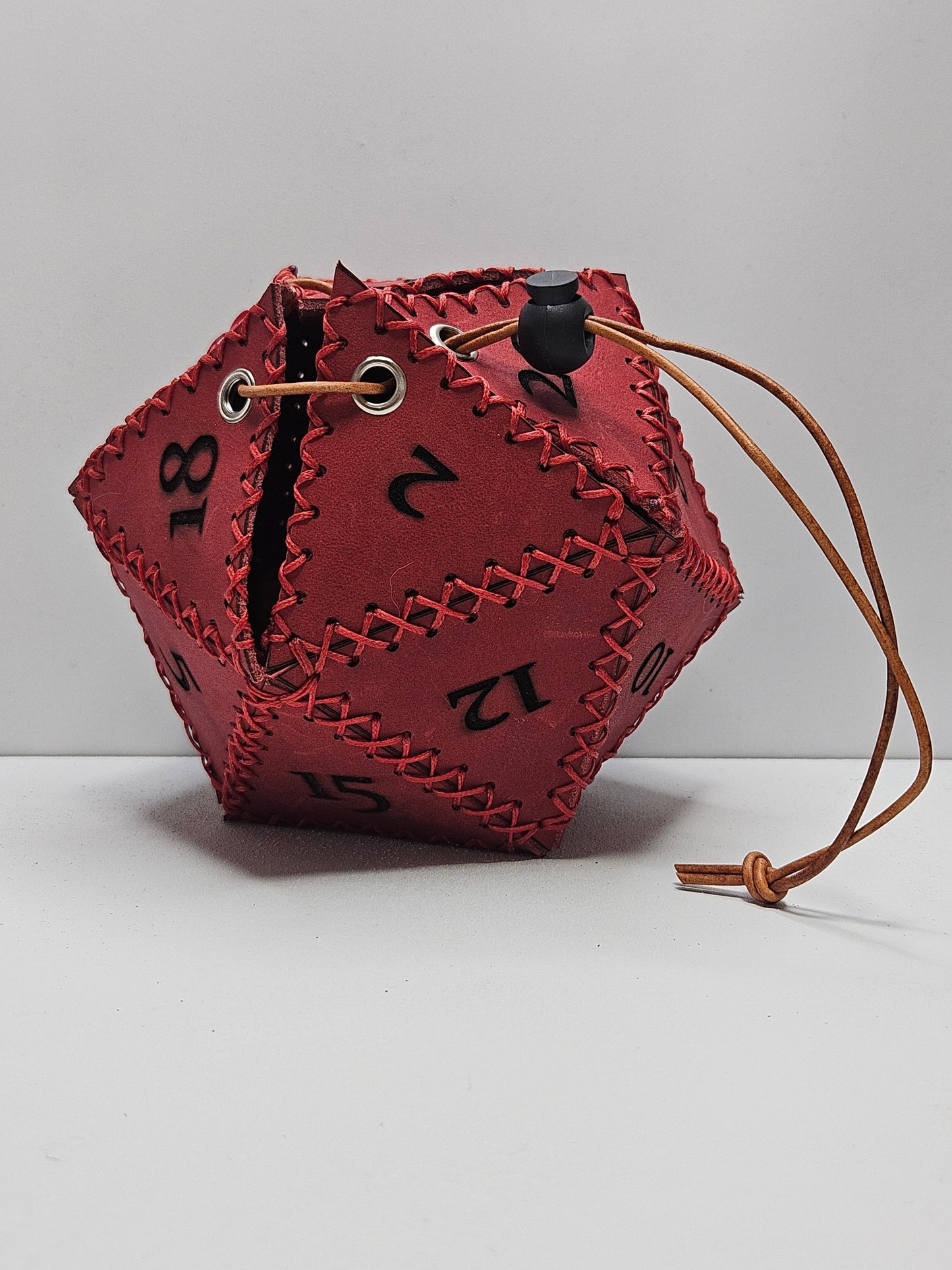 D20 Leather Dice Bag - Red