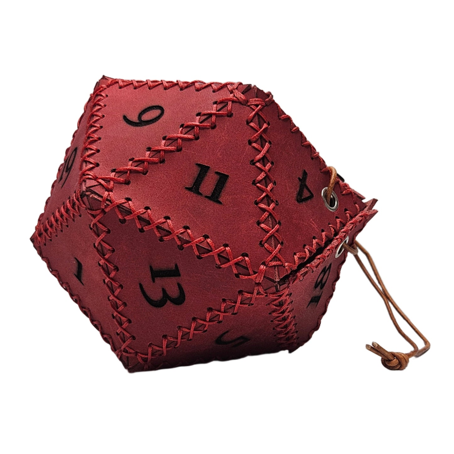 D20 Leather Dice Bag - Red
