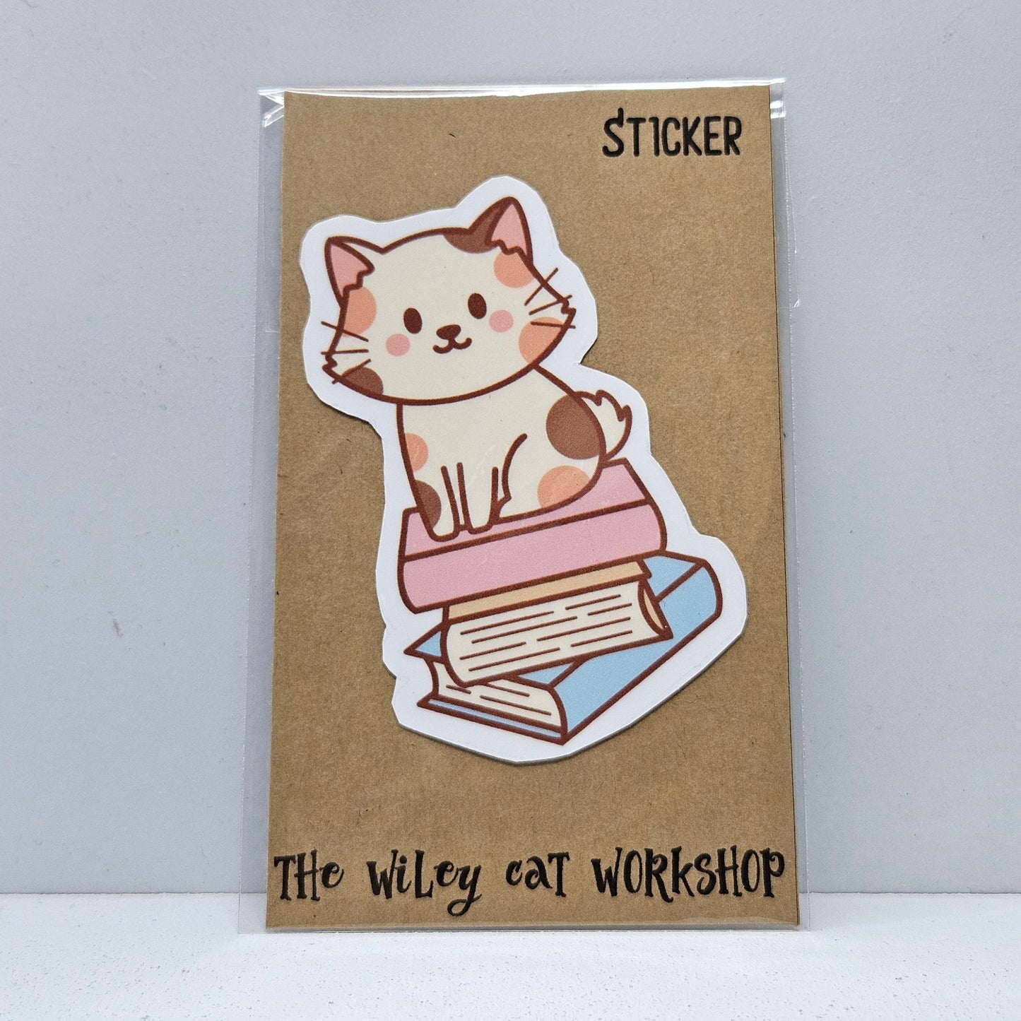 Calico on Books Vinyl Sticker