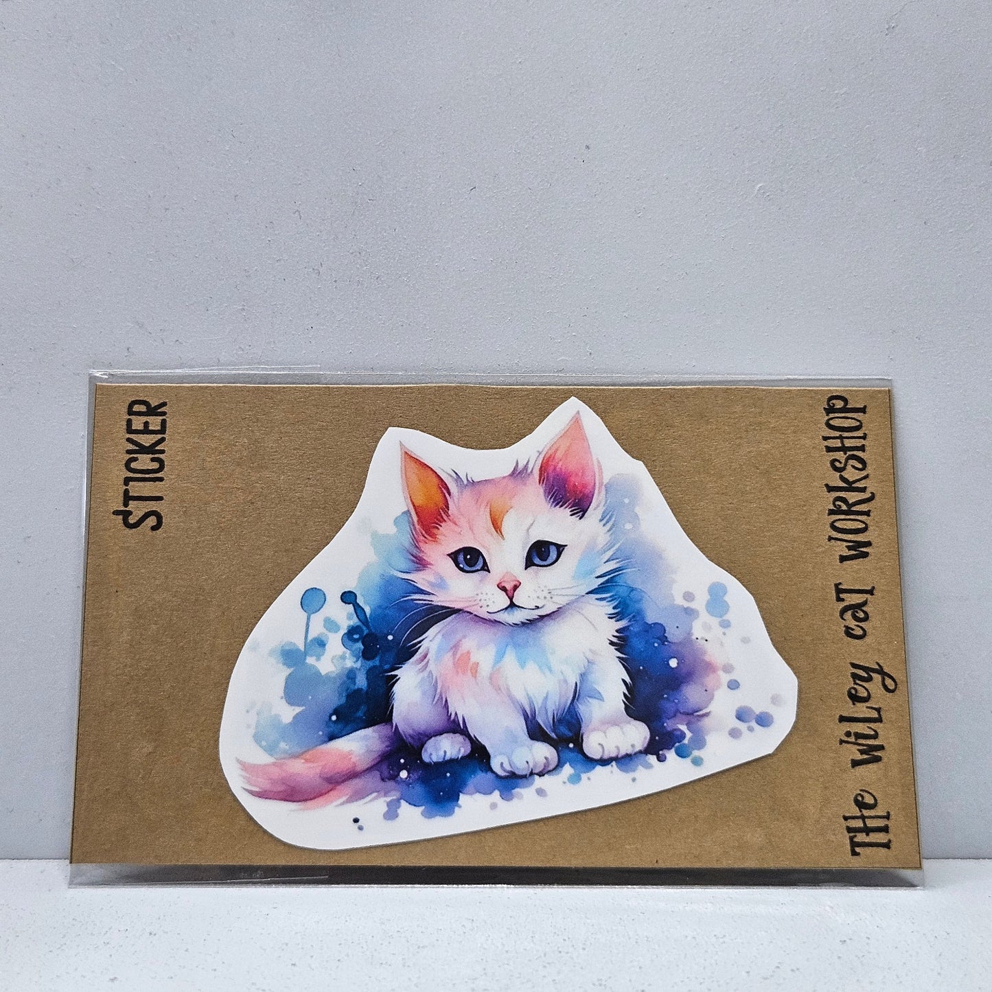 White Water Colour kitten Vinyl Sticker