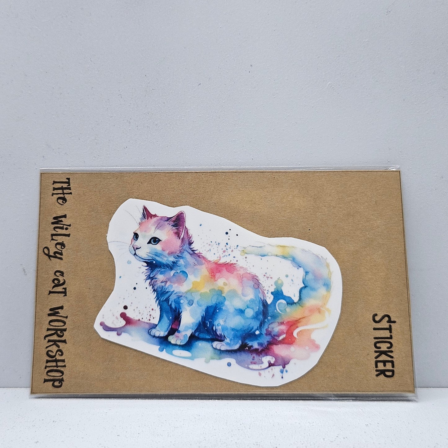 White Water Colour cat Vinyl Sticker