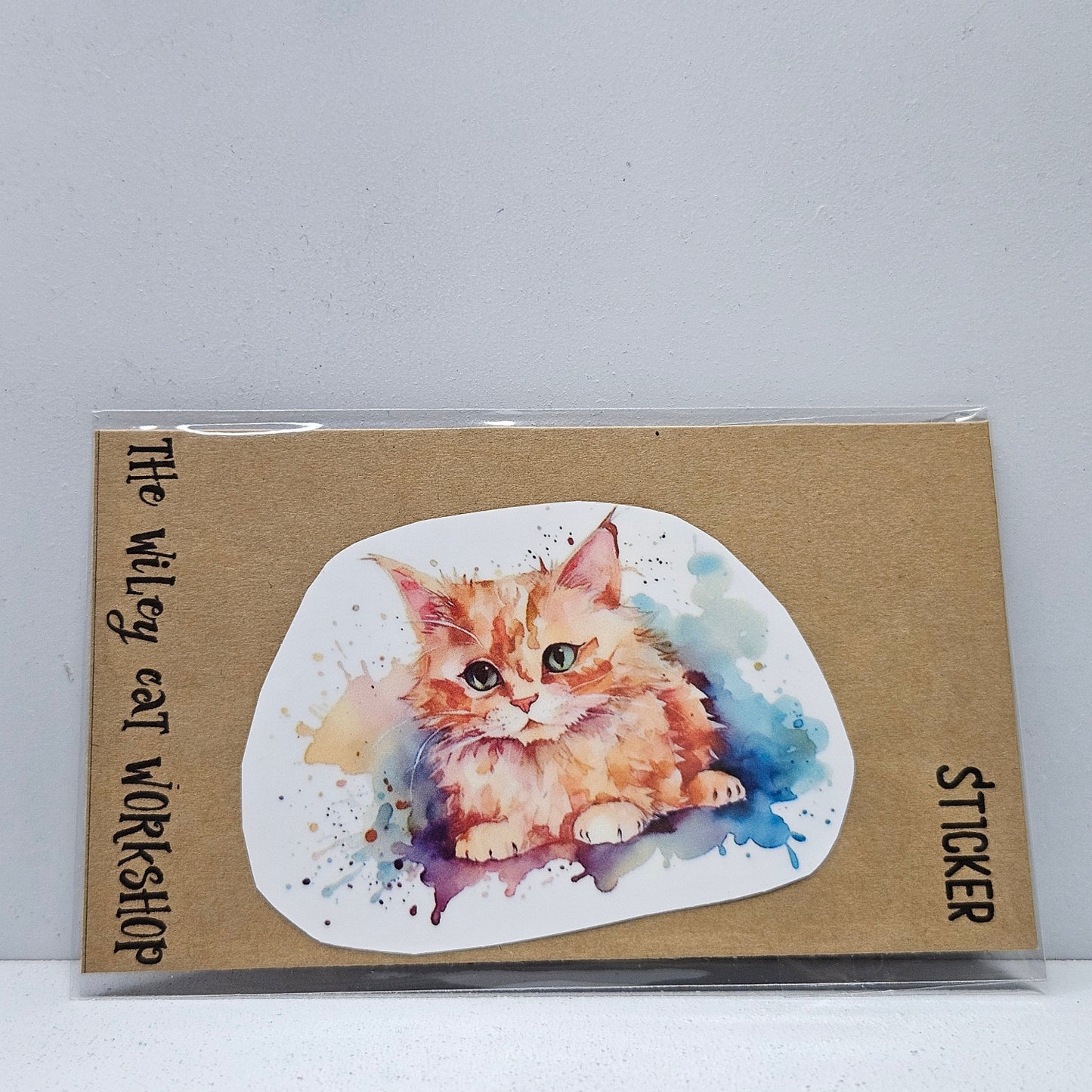 Orange Water colour cat Vinyl Sticker
