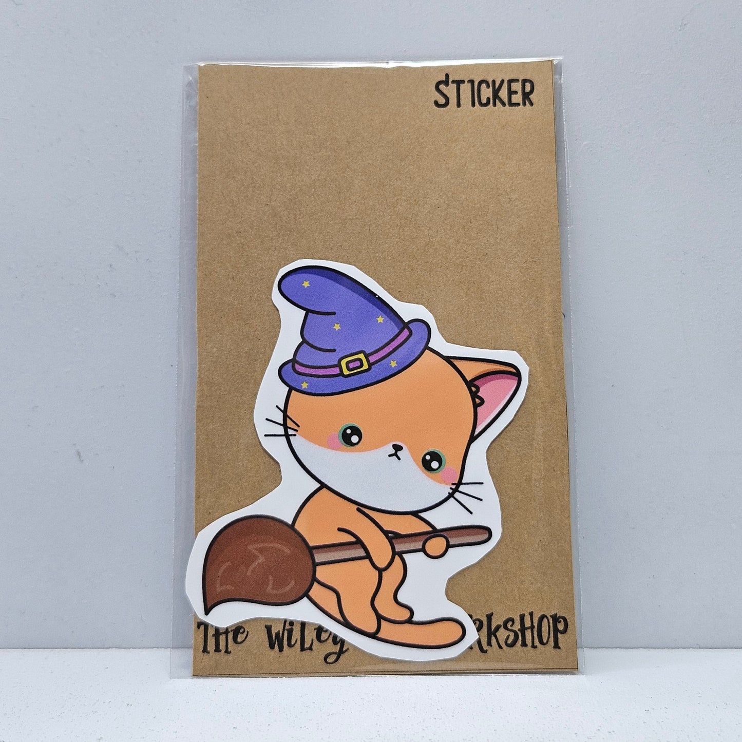 Orange Witchy Cat Vinyl Sticker