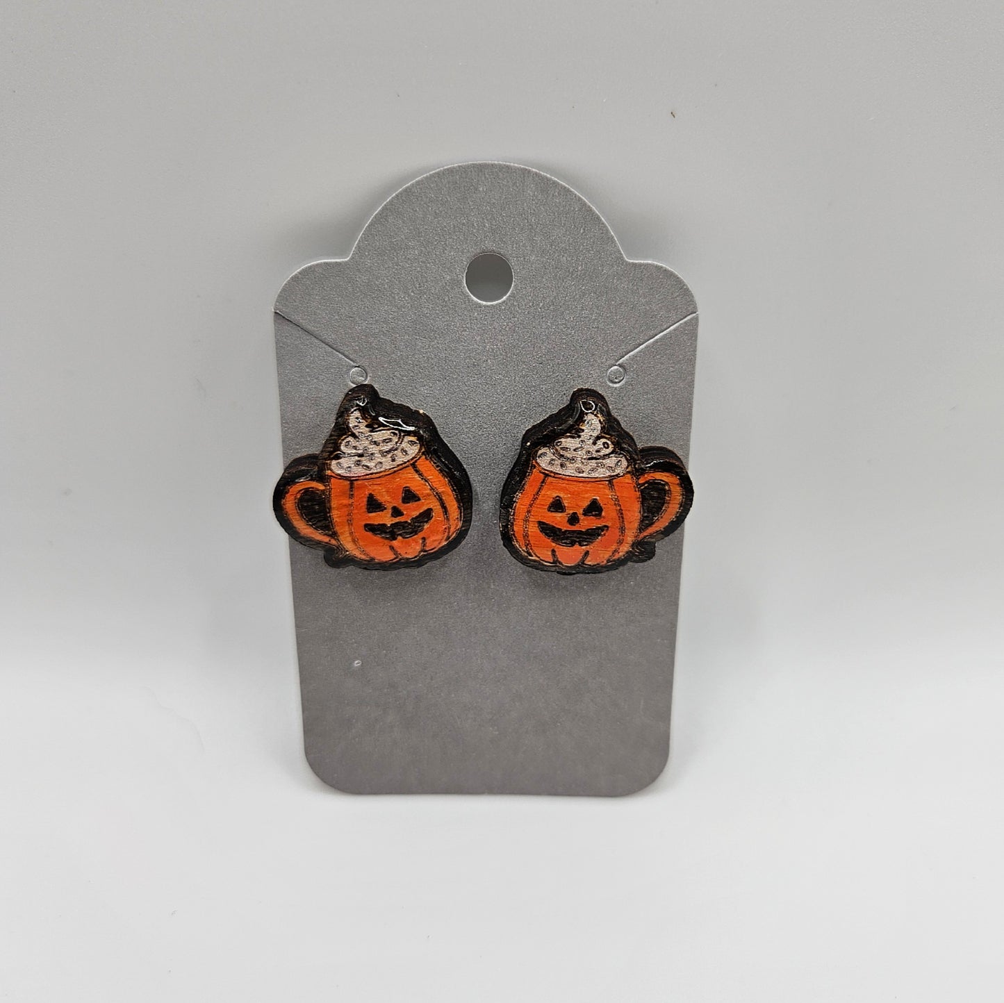 Happy Pumpkin Drink Wood Earrings