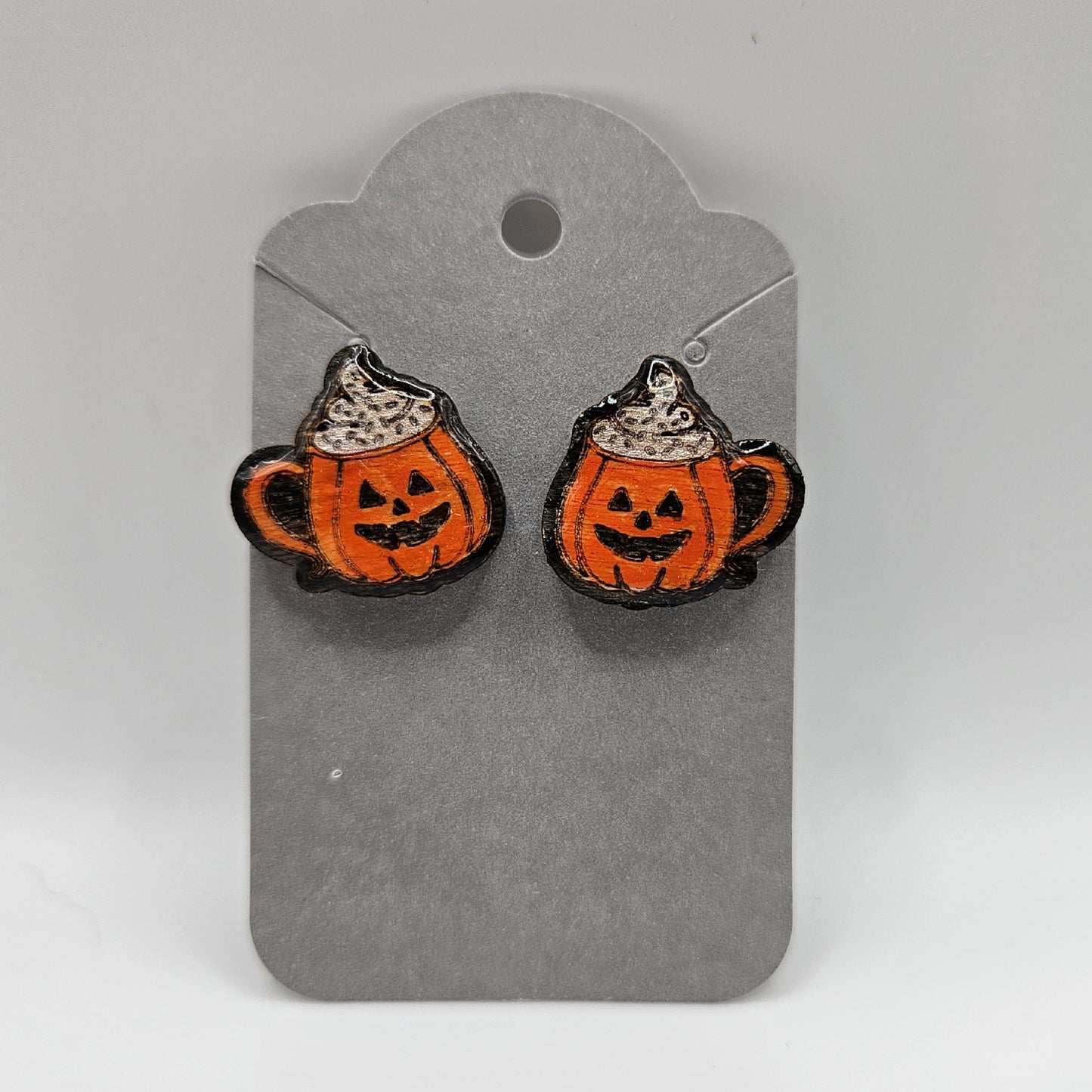 Happy Pumpkin Drink Wood Earrings