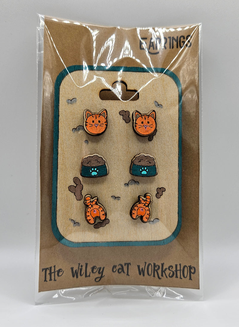 Orange Cat Butt Earrings Gift Set