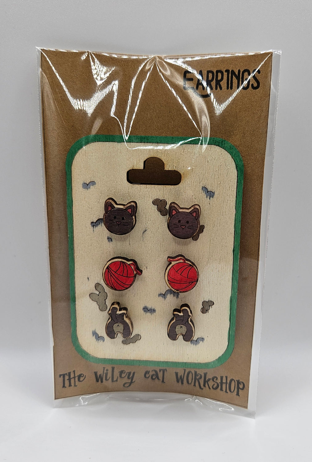 Smokey Grey Cat Butt Earrings Gift Set