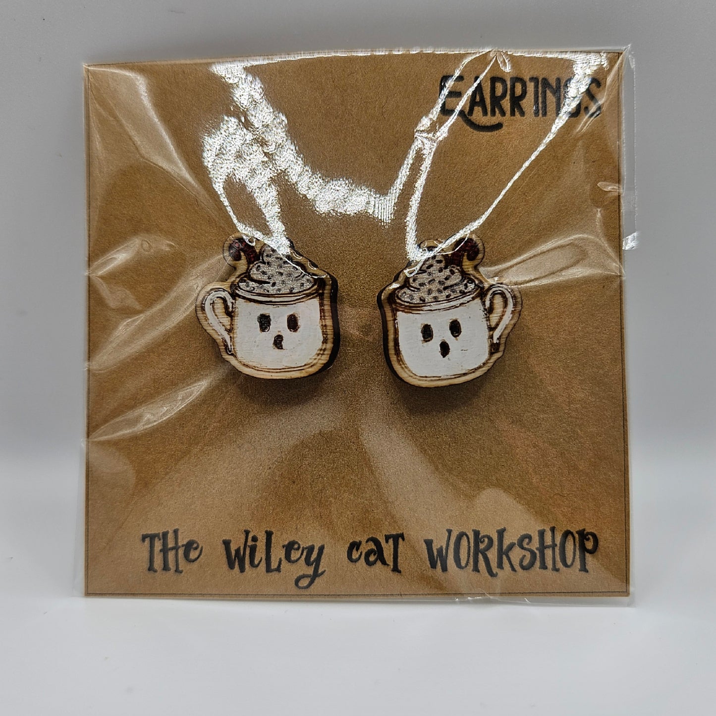 Ghostly Drink Wood Earrings