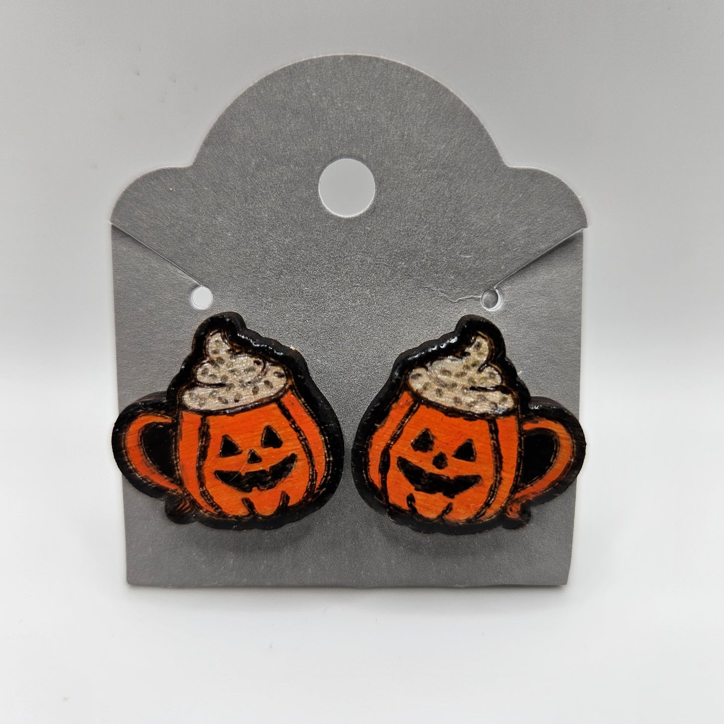 Happy Pumpkin Drink Wood Earrings