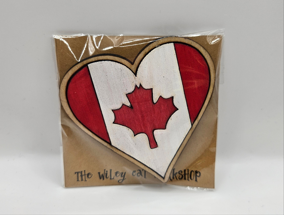 Canada Flag Heart Wood Pin - Large