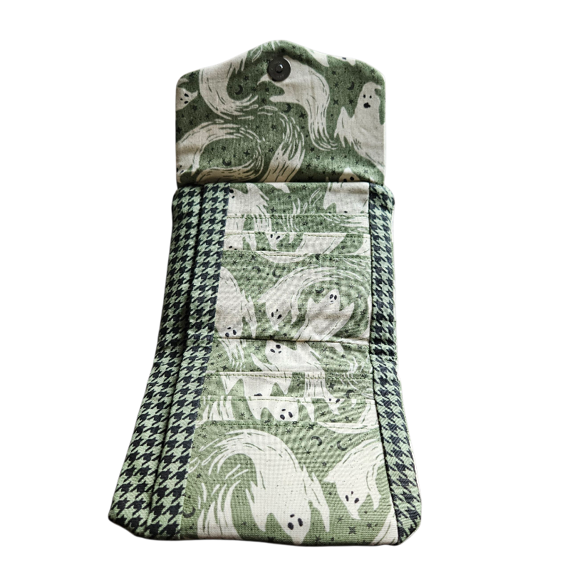 Folded fabric with ghost pattern on a white background