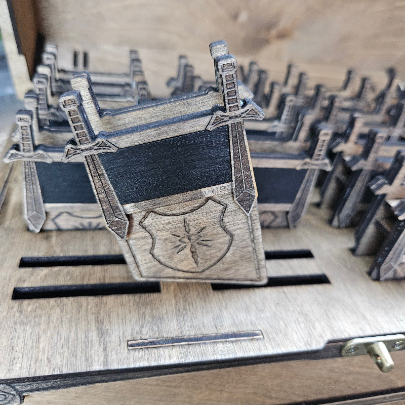 Close-up of a detailed metal emblem on a textured surface