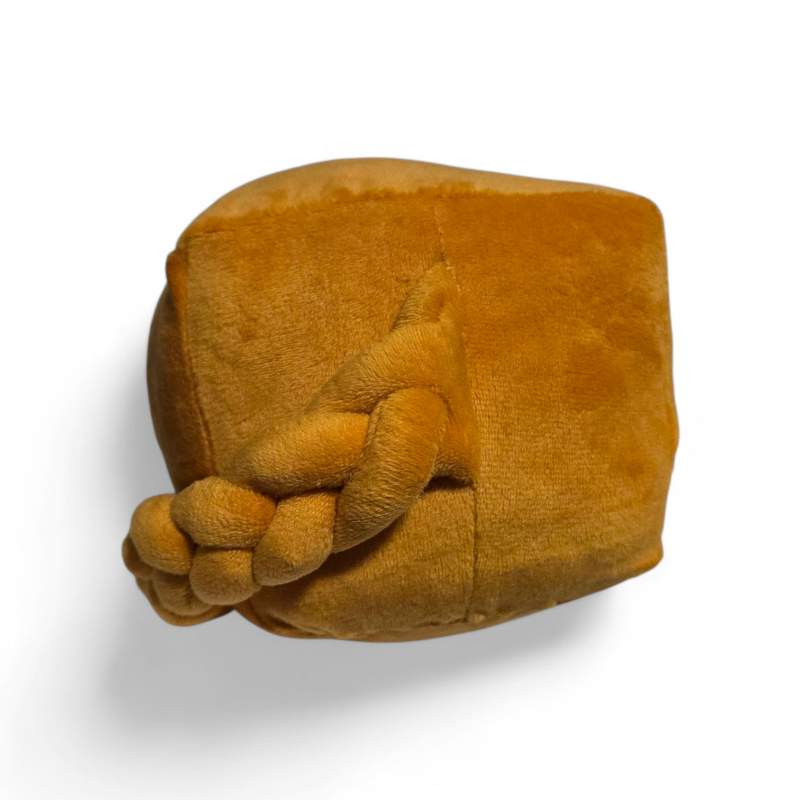 Brown textured cube with a knotted design on a white background